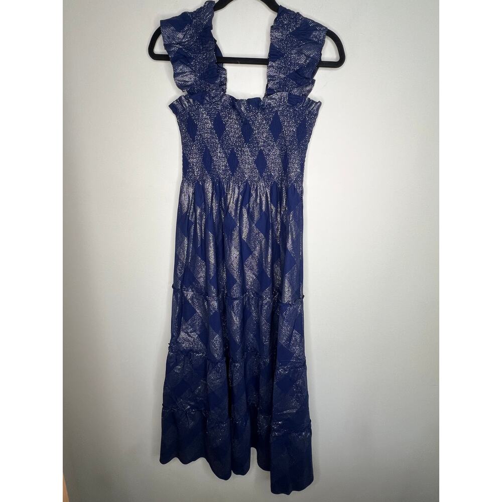 Hill House The Ellie Navy Metallic Check Nap Dress Size Small - Picture 2 of 8